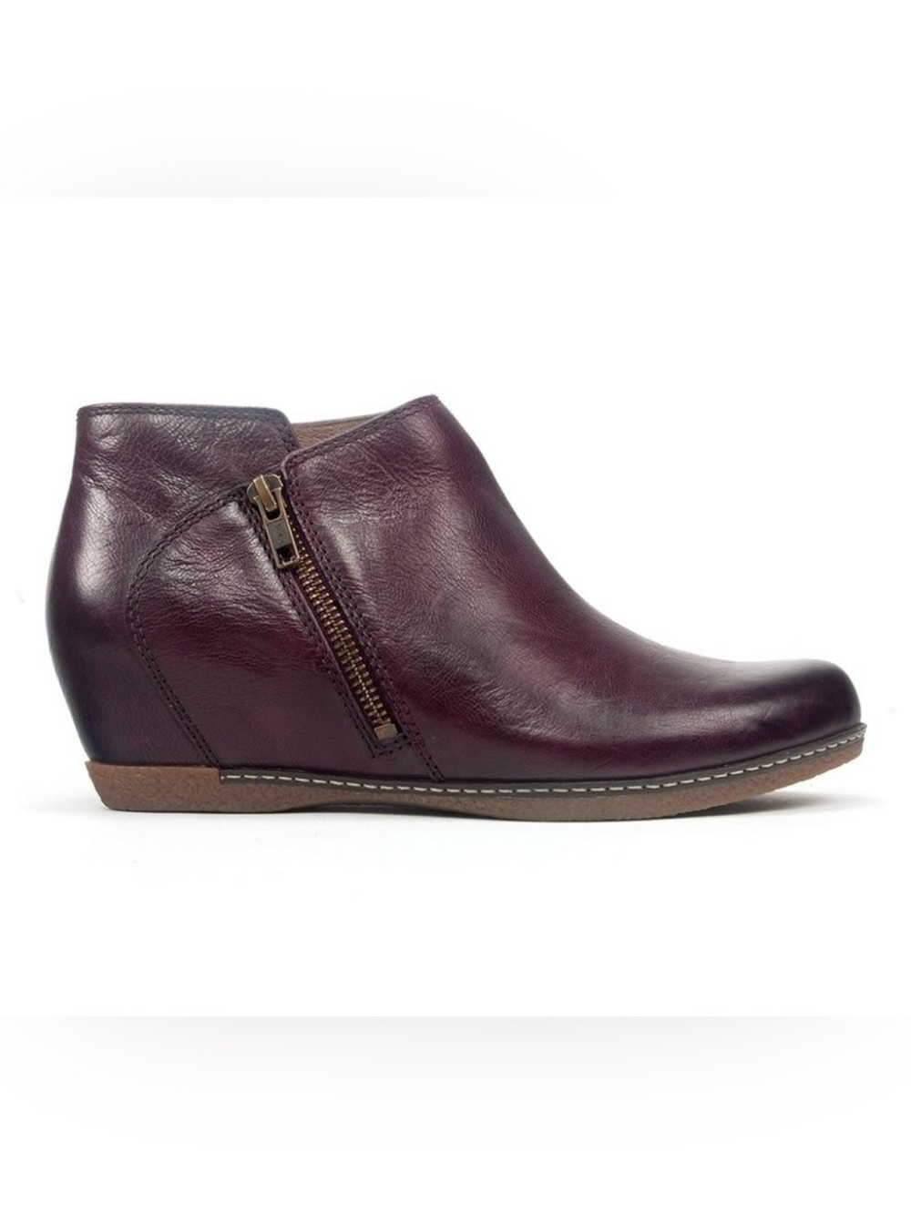 Dansko Leyla Wedge Ankle Boots Burgundy Leather Side Zip Comfort Shoes 38